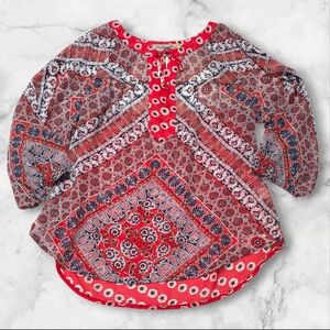 Figueroa & Flower Floral Boho Blouse Shirt Top Size Petite Medium (PM) D49